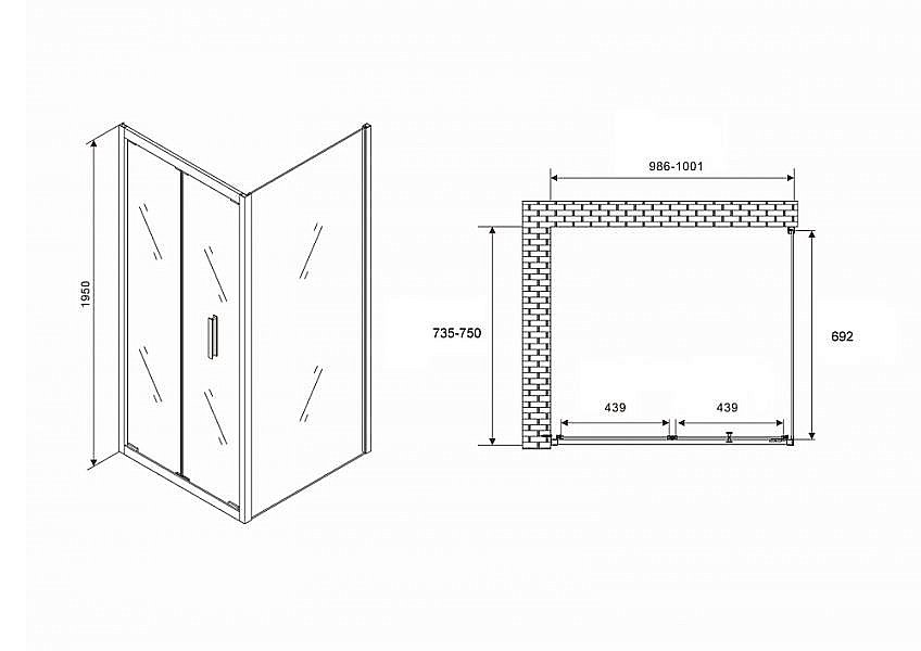 Душевой уголок ABBER Sonnenstrand AG07100B-S75B 100x75 стекло прозрачное/профиль черный купить в интернет-магазине Sanbest