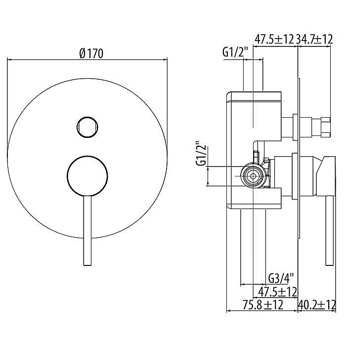 Смеситель для душа Gattoni Circle One 9034/90NO.CH купить в интернет-магазине сантехники Sanbest