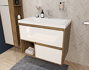 Тумба с раковиной Эстет Monaco Wood 80 подвесная 2 ящика белая для ванной в интернет-магазине Sanbest