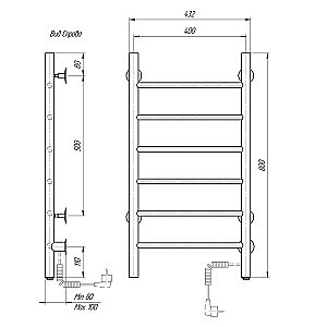Полотенцесушитель электрический Domoterm Аврора DMT 109-6 40x80 EK хром купить в интернет-магазине сантехники Sanbest