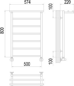 Полотенцесушитель водяной с полочкой Terminus Контур П7 500х800 купить в интернет-магазине сантехники Sanbest