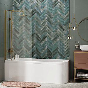 Шторка для ванны WasserKRAFT Aisch 55P01-80 Fixed прозрачная/профиль матовое золото купить в интернет-магазине Sanbest