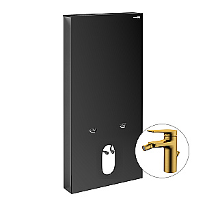 Инсталляция для биде со смесителем WasserKraft Naab 86BDT.050.BL.SQ5506 черная панель/смеситель золото матовое купить в интернет-магазине сантехники Sanbest