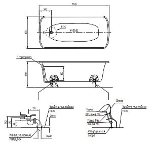 Ванна Migliore Olivia на лапах MIGLIORE 24633 174х83 белая,золото купить в интернет-магазине Sanbest