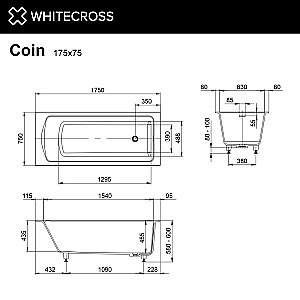 Акриловая ванна WhiteCross Coin 175x75 0224.175075.2XXXX RAL матовая купить в интернет-магазине Sanbest