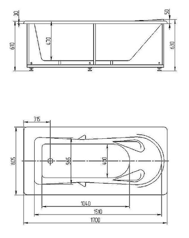 Ванна Aquatek Леда 170х80 белая купить в интернет-магазине Sanbest