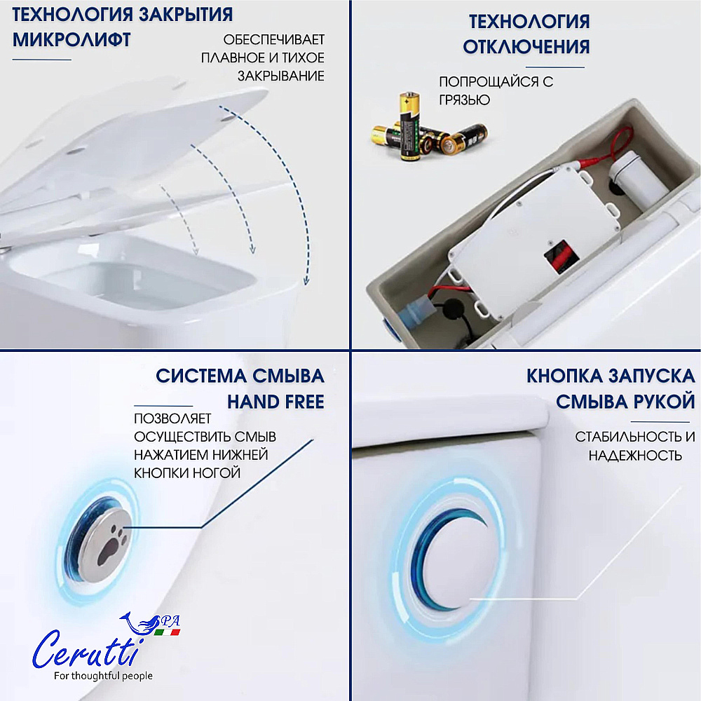 Унитаз приставной CeruttiSpa DISGRAZIA Pulse B-370B безободковый, с крышкой микролифт купить в интернет-магазине Sanbest
