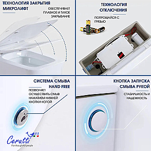 Унитаз приставной CeruttiSpa DISGRAZIA Pulse B-370B безободковый, с крышкой микролифт купить в интернет-магазине Sanbest