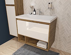 Тумба с раковиной Эстет Monaco Wood 80 подвесная 1 ящик/любой цвет тумбы и раковины с блестками под заказ для ванной в интернет-магазине Sanbest