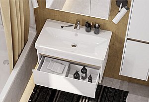 Тумба с раковиной Акватон Марти 80 белая/дуб эльвезия для ванной в интернет-магазине Sanbest