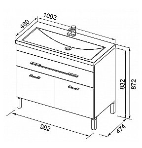 Тумба с раковиной Aquanet Верона 100/Aquanet Нота-100 напольная ящик и дверцы белая глянцевая для ванной в интернет-магазине Sanbest