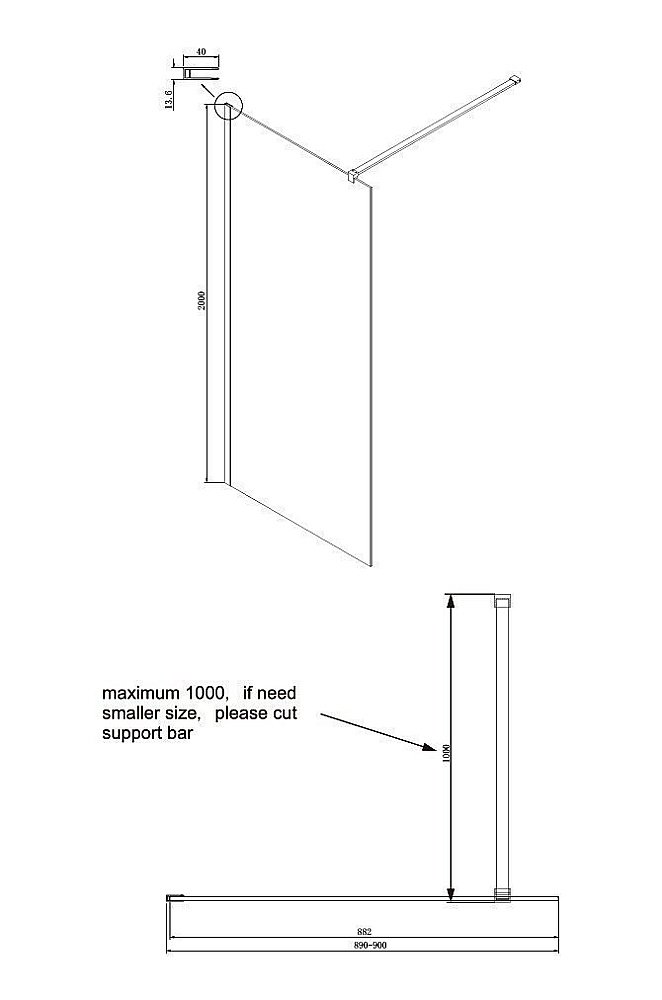 Душевое ограждение Ambassador Waik-in 90x200 15031101 купить в интернет-магазине Sanbest