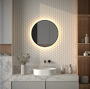 Зеркало Defesto Aura DF 2993S 60x60 с теплой подсветкой, сенсорный выключатель, черное в ванную от интернет-магазине сантехники Sanbest