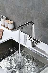 Смеситель для кухни Paulmark Serpentine Se213222-GM вороненая сталь купить в интернет-магазине сантехники Sanbest