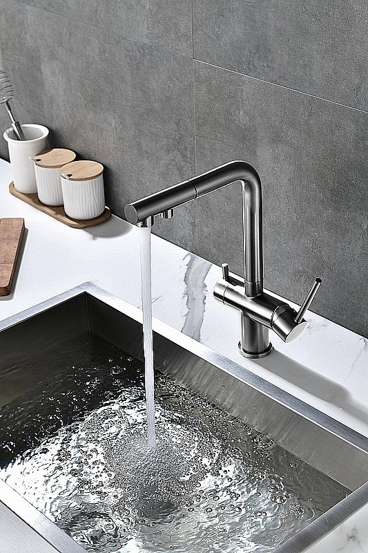 Смеситель для кухни Paulmark Serpentine Se213222-GM вороненая сталь купить в интернет-магазине сантехники Sanbest