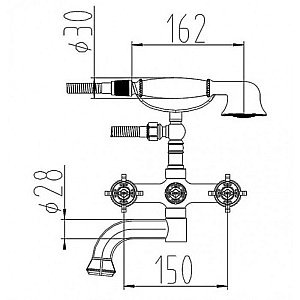 Смеситель для ванны с душем ZORG Antic A 2001W-BR купить в интернет-магазине сантехники Sanbest