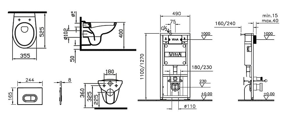 Унитаз Vitra Normus 9773B003-7201 с инсталляцией, с крышкой, белый купить в интернет-магазине Sanbest