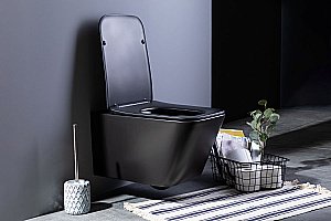 Унитаз подвесной Aquanet Rimless Tavr-W BL-103N-WHT black черный матовый, с крышкой микролифт, безободковый купить в интернет-магазине Sanbest