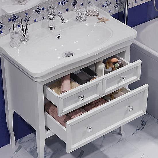 Тумба с раковиной Опадирис Валери 85 белая матовая для ванной в интернет-магазине Sanbest