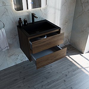 Тумба с раковиной Vincea Luka 60 VMC-2L600CO/VCB-13600B тёмный дуб/раковина черная для ванной в интернет-магазине Sanbest