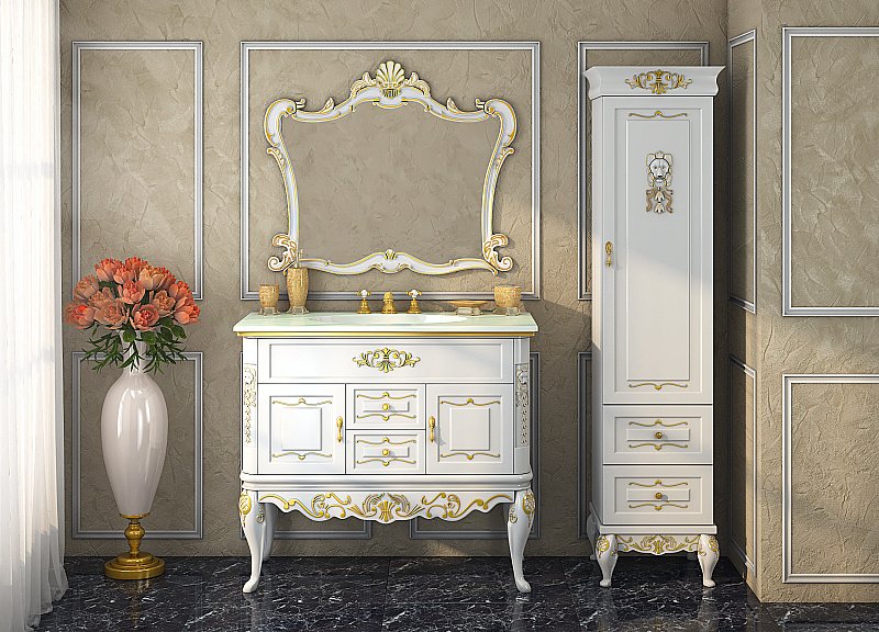 Зеркало Misty Bianco 80x90 бежевое сусальное золото в ванную от интернет-магазине сантехники Sanbest