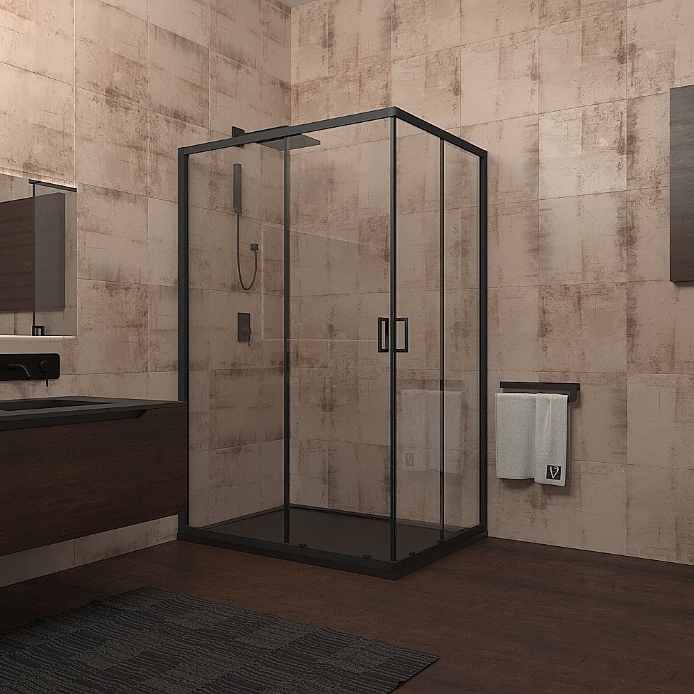 Душевой уголок Veconi Rovigo RV14-9080-01-C5 90х80 стекло прозрачное/профиль черный матовый купить в интернет-магазине Sanbest