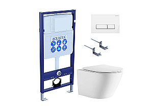 Унитаз подвесной с инсталляцией Aquatek Либерти SET AQUATEK ЛИБЕРТИ-061 4в1 белый/кнопка белая, безободковый, с крышкой микролифт, слив торнадо купить в интернет-магазине Sanbest