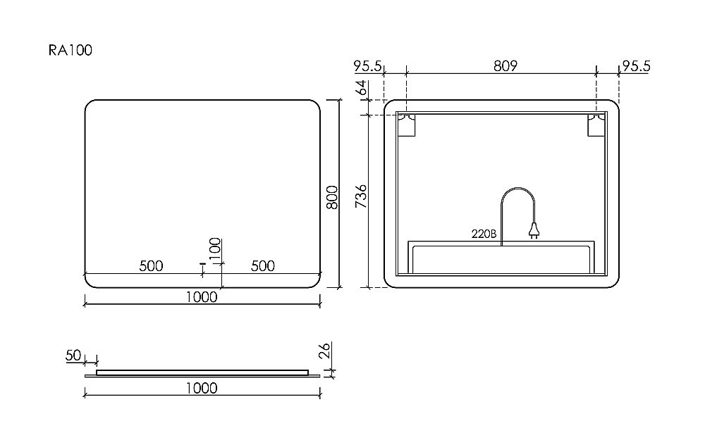 Зеркало LED Sancos Ray RA1000 в ванную от интернет-магазине сантехники Sanbest
