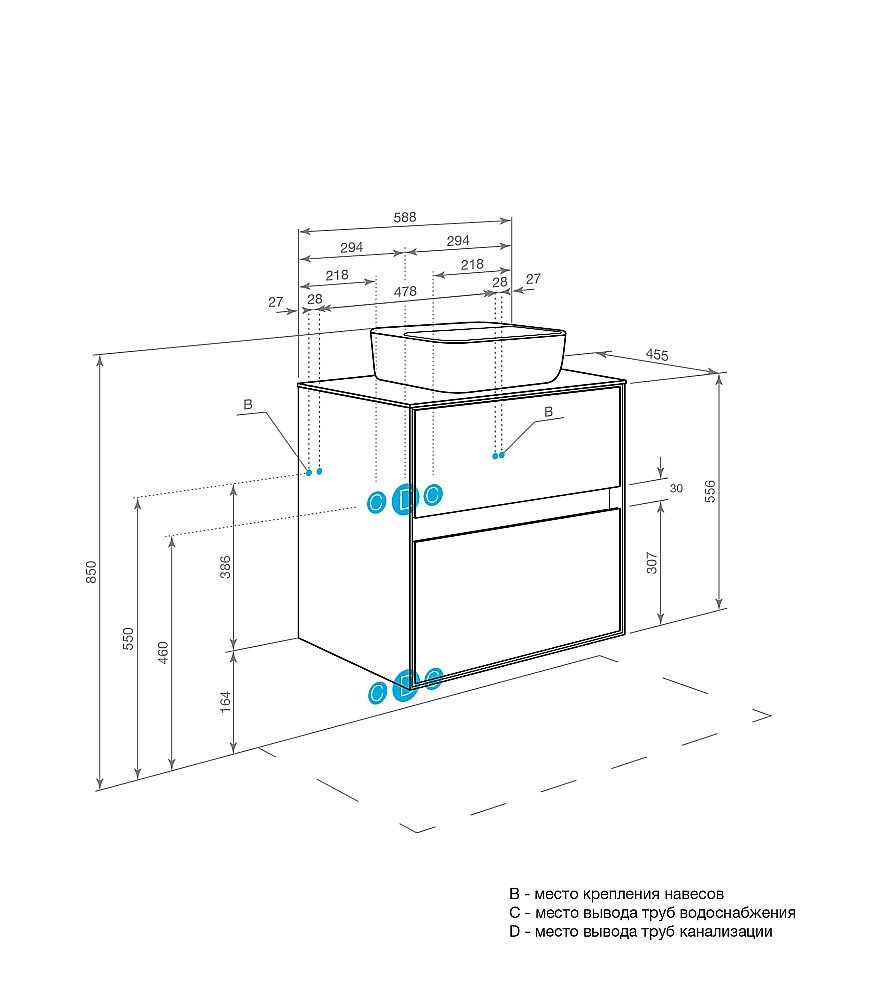 Тумба со столешницей Акватон Либерти 60 дуб эльвезия для ванной в интернет-магазине Sanbest
