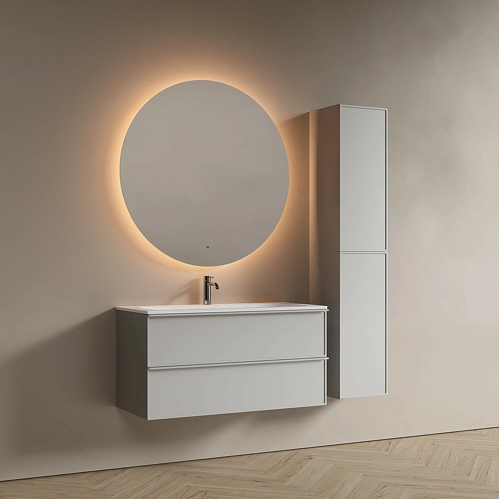 Тумба с раковиной Sancos Velta 100 VL100WG+CN7013 теплый серый матовая/раковина белая, с отверстием для ванной в интернет-магазине Sanbest