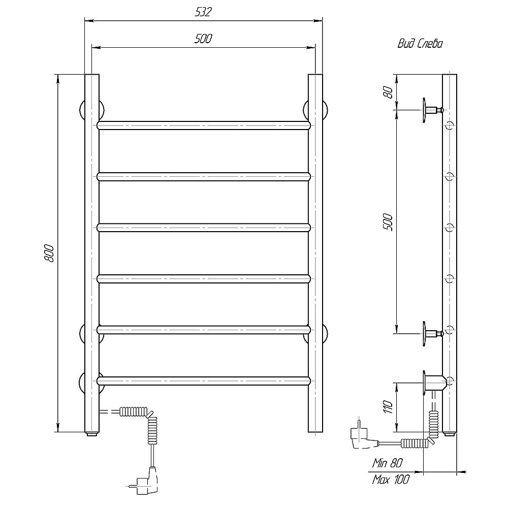 Полотенцесушитель электрический Domoterm Классик DMT 109-6 50x80 EK хром купить в интернет-магазине сантехники Sanbest