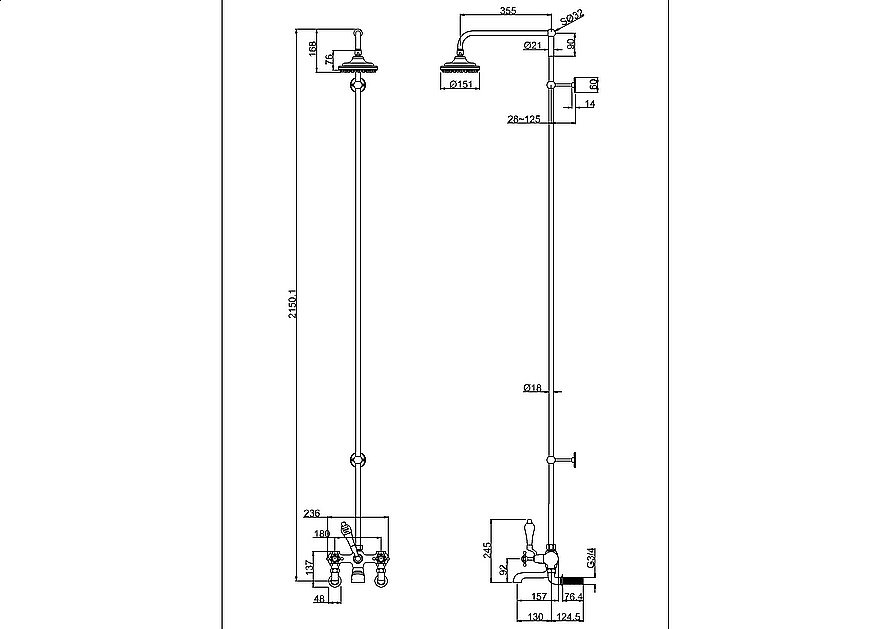 Душевая система Burlington H295-KE ручка Kensington хром купить в интернет-магазине сантехники Sanbest