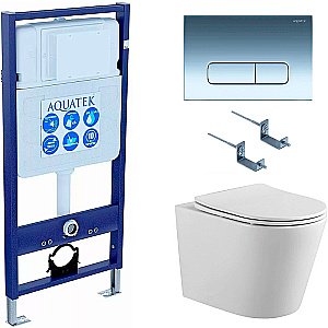 Унитаз Aquatek Вега SET AQUATEK ВЕГА cmp-016 с инсталляцией и кнопкой хром глянцевый, с крышкой микролифт, безободковый купить в интернет-магазине Sanbest