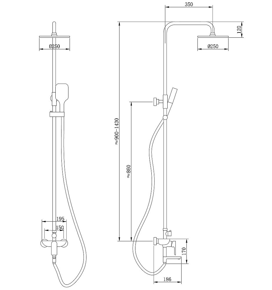 Душевая система ABBER Weiss Kreis AF8016NB черная матовая купить в интернет-магазине сантехники Sanbest