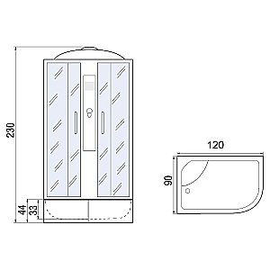 Душевая кабина Мономах XL 120x90x44 С МЗ стекло прозрачное с рисунком мозаика/профиль хром купить в интернет-магазине Sanbest