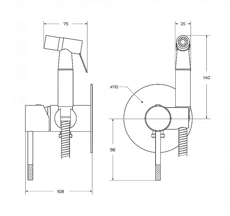 Гигиенический душ со смесителем Cezares RELAX-DIF-IN сатин купить в интернет-магазине сантехники Sanbest