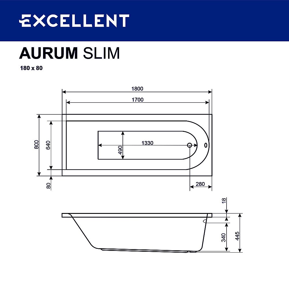 Ванна Excellent ACTIMA Aurum Slim 180x80 купить в интернет-магазине Sanbest