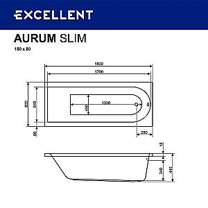 Ванна Excellent ACTIMA Aurum Slim 180x80 купить в интернет-магазине Sanbest