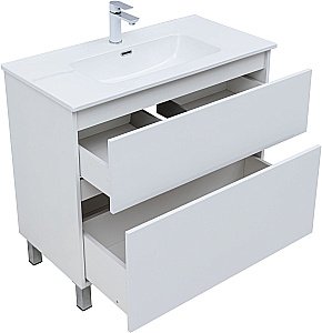 Тумба с раковиной Aquanet Вега 90 344124+330432 белая глянцевая для ванной в интернет-магазине Sanbest