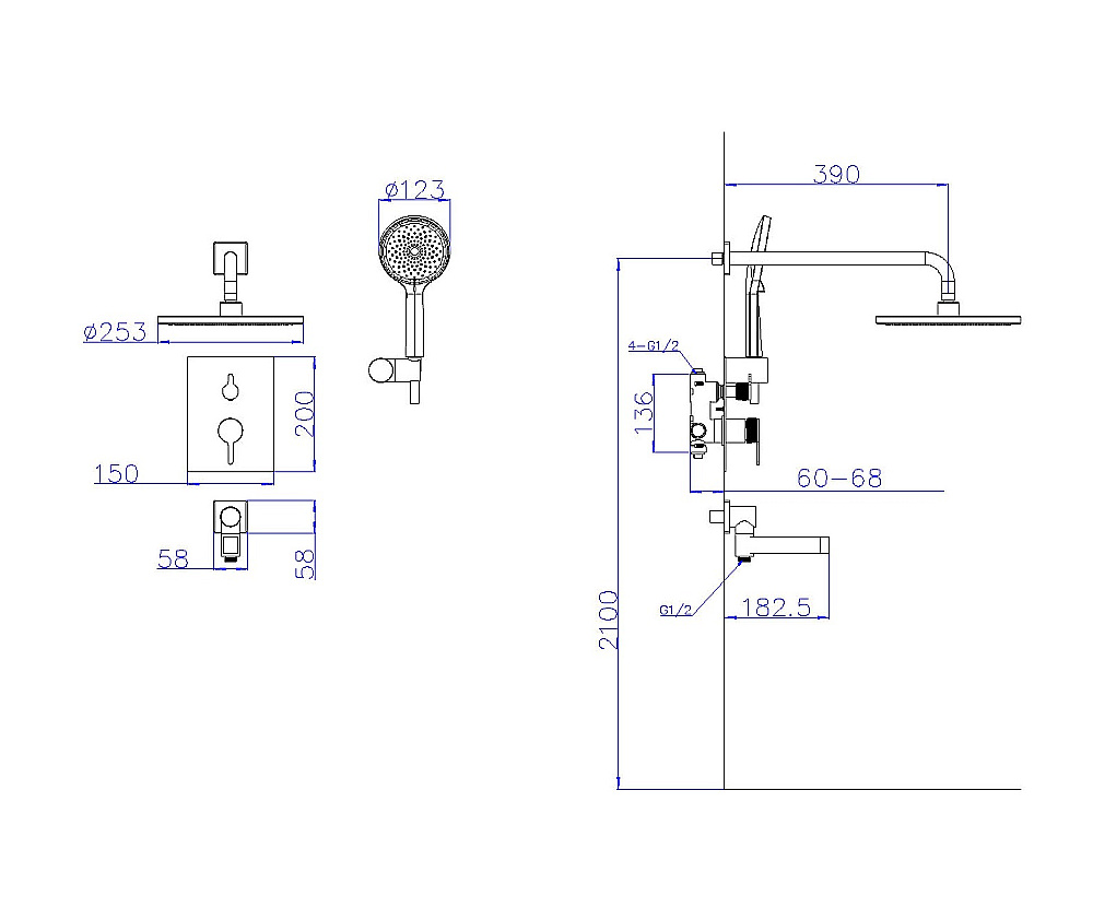 Душевая система BelBagno DELTA DEL2.0-VDSET-IN сатин купить в интернет-магазине сантехники Sanbest