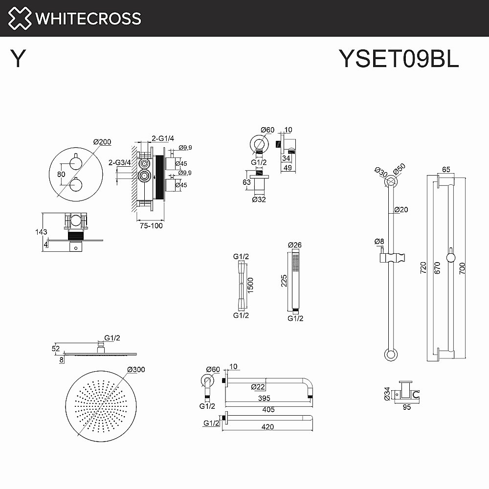 Душевая система WhiteCross Y YSET09BL черная матовая купить в интернет-магазине сантехники Sanbest