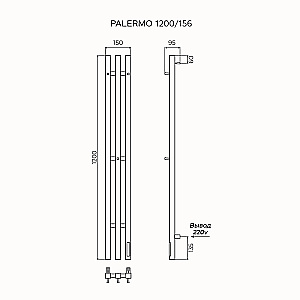 Полотенцесушитель электрический Azario PALERMO П3 150х1200 AZ83916B черный купить в интернет-магазине сантехники Sanbest