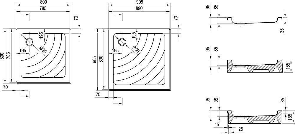 Душевой поддон Ravak Kaskada Angela EX 90х90 купить в интернет-магазине Sanbest