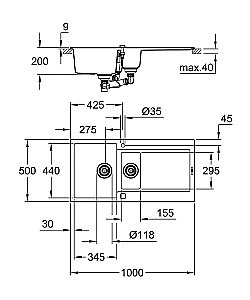 Мойка для кухни Grohe K500 Composite 31646AT0 купить в интернет-магазине сантехники Sanbest