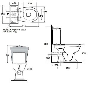 Унитаз напольный Azzurra Jubilaeum JUB100/MBS белый/кнопка хром слив в пол, с бачком купить в интернет-магазине Sanbest
