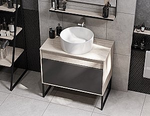 Тумба с раковиной Акватон Лофт Урбан 80 графит\орегон для ванной в интернет-магазине Sanbest