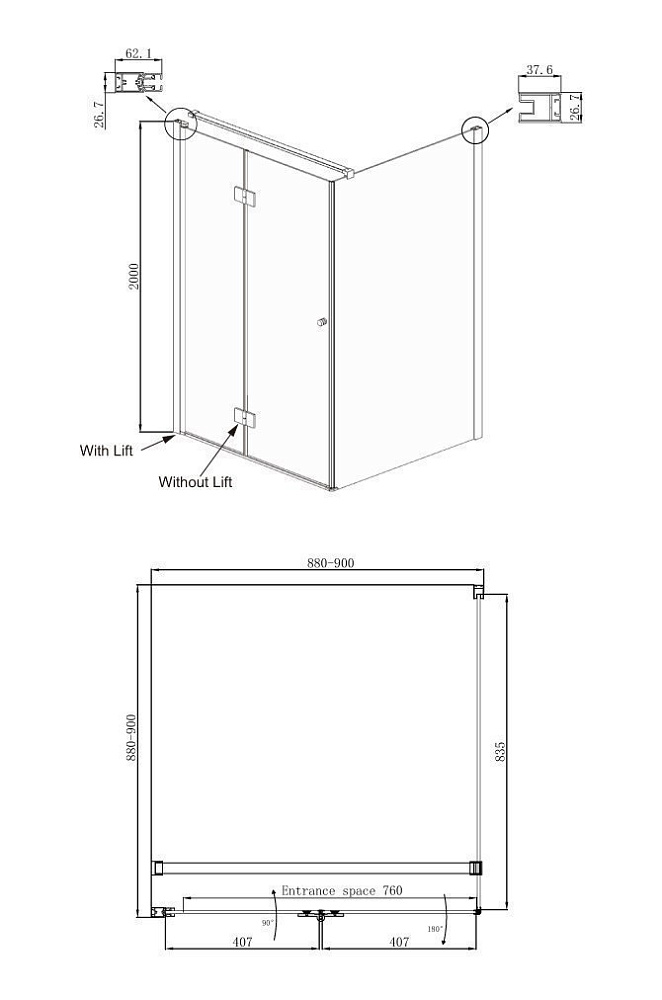 Душевой угол Ambassador Diamond 90x90 12011105 купить в интернет-магазине Sanbest