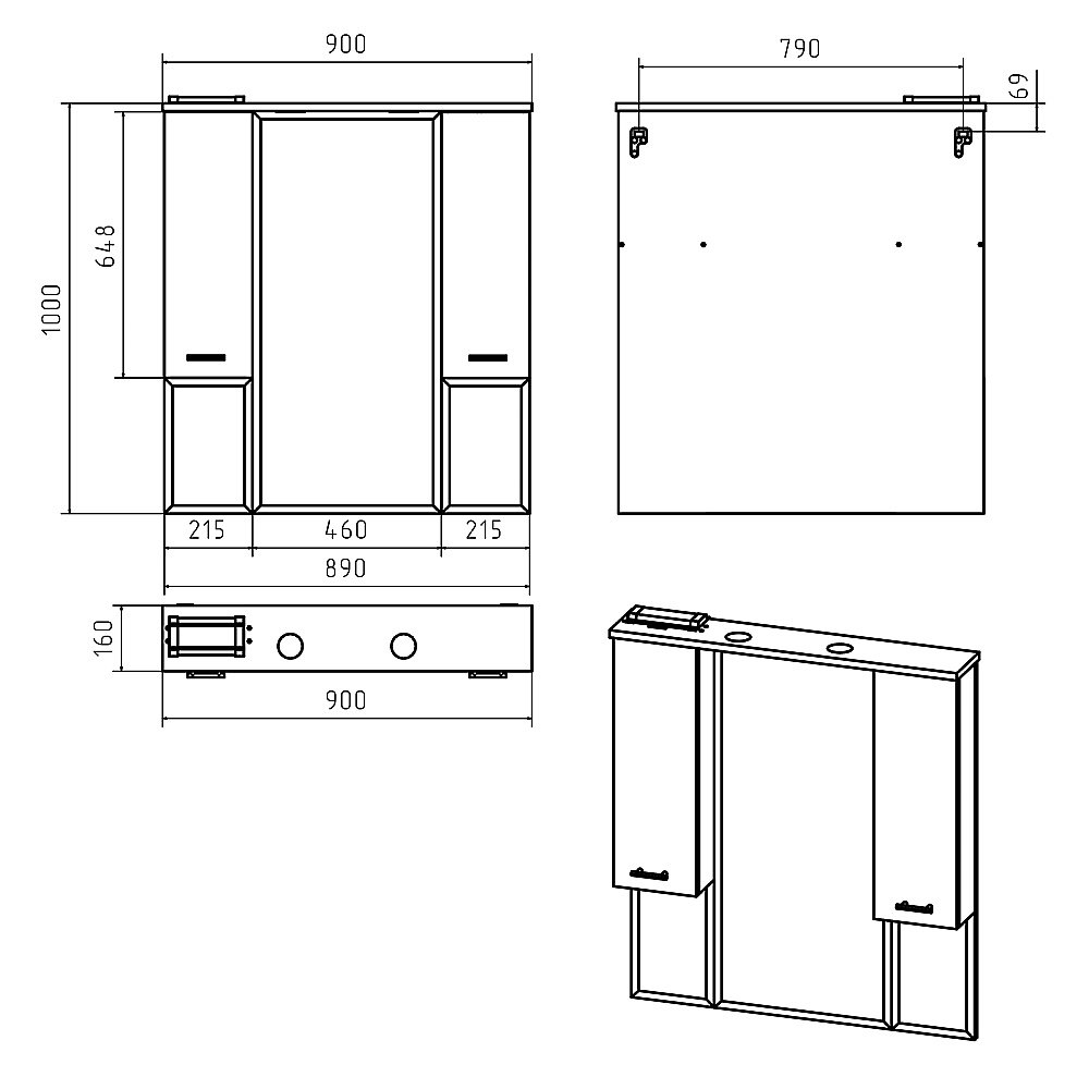 Зеркало со шкафом Misty Терра 90 П-Тер02090-0501 серый в ванную от интернет-магазине сантехники Sanbest