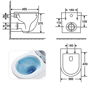 Унитаз подвесной Azario Terso AZ-092E-UQ3 белый, безободковый, с крышкой микролифт, слив торнадо купить в интернет-магазине Sanbest