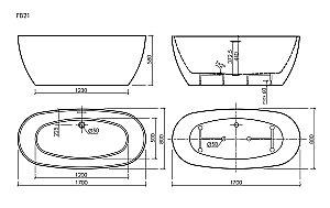 Ванна акриловая Sancos Oval FB21 170х80 белая купить в интернет-магазине Sanbest